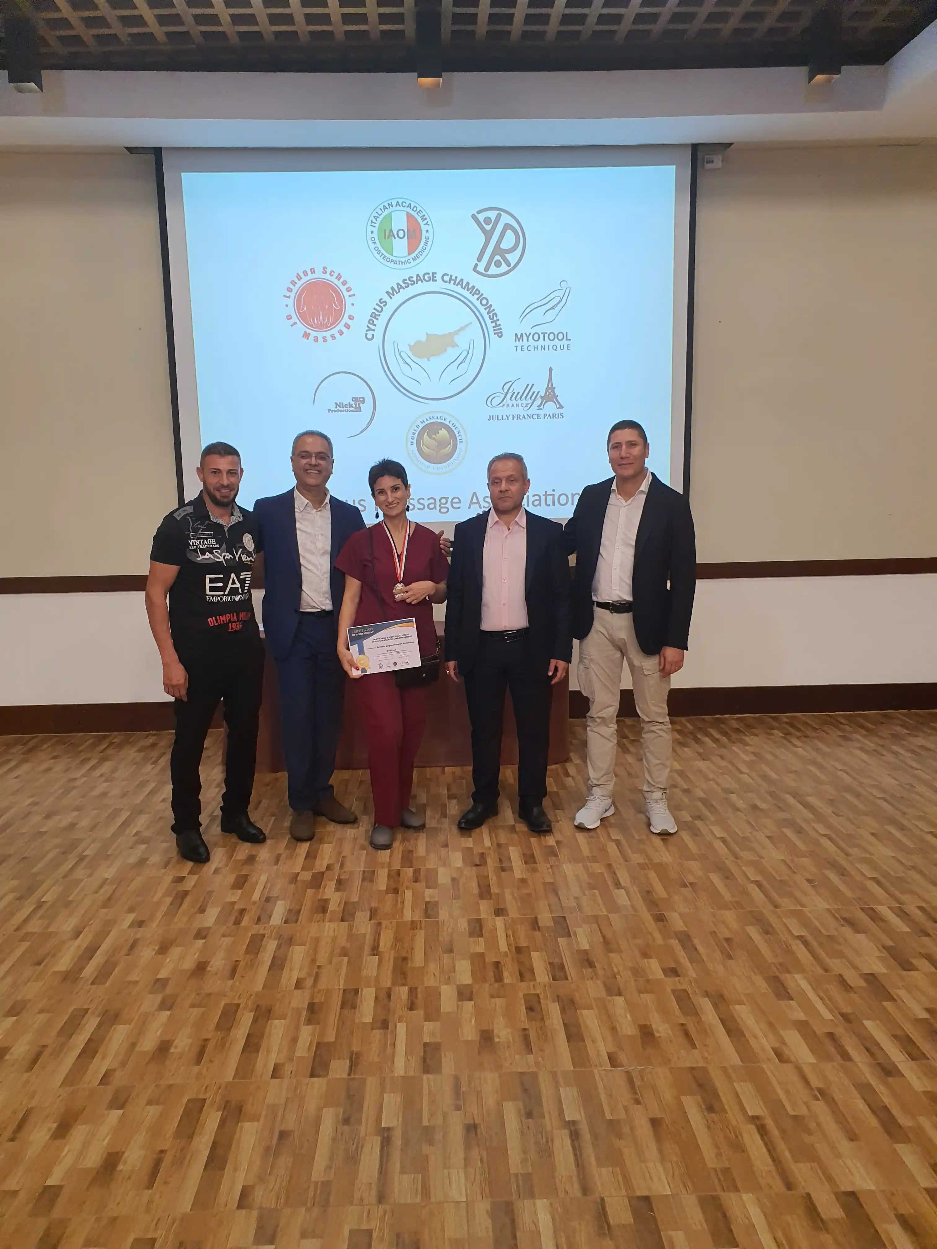 Armine with championship judges and organisers at Cyprus Massage Championship